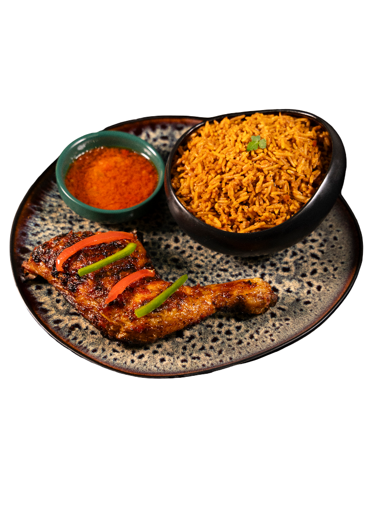 Garnished Grilled Chicken (Served with Jollof rice or Fried rice)